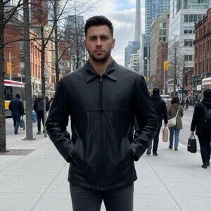 Stormtech Classics Men’s Black Leather Full Zip Closure Jacket Coat